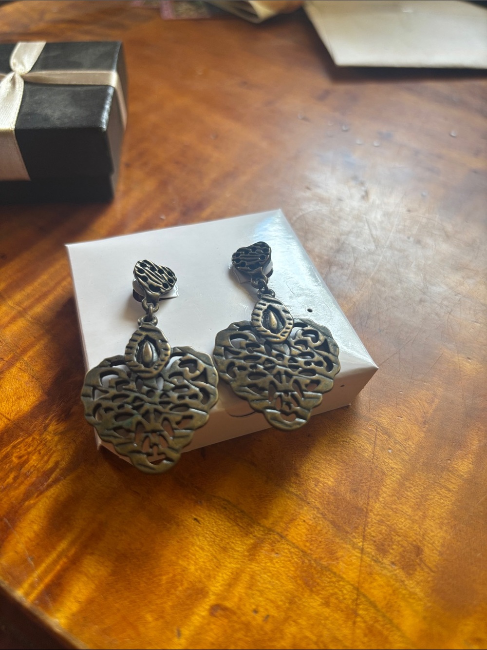 Intricate Heart Filigree Drop Earrings